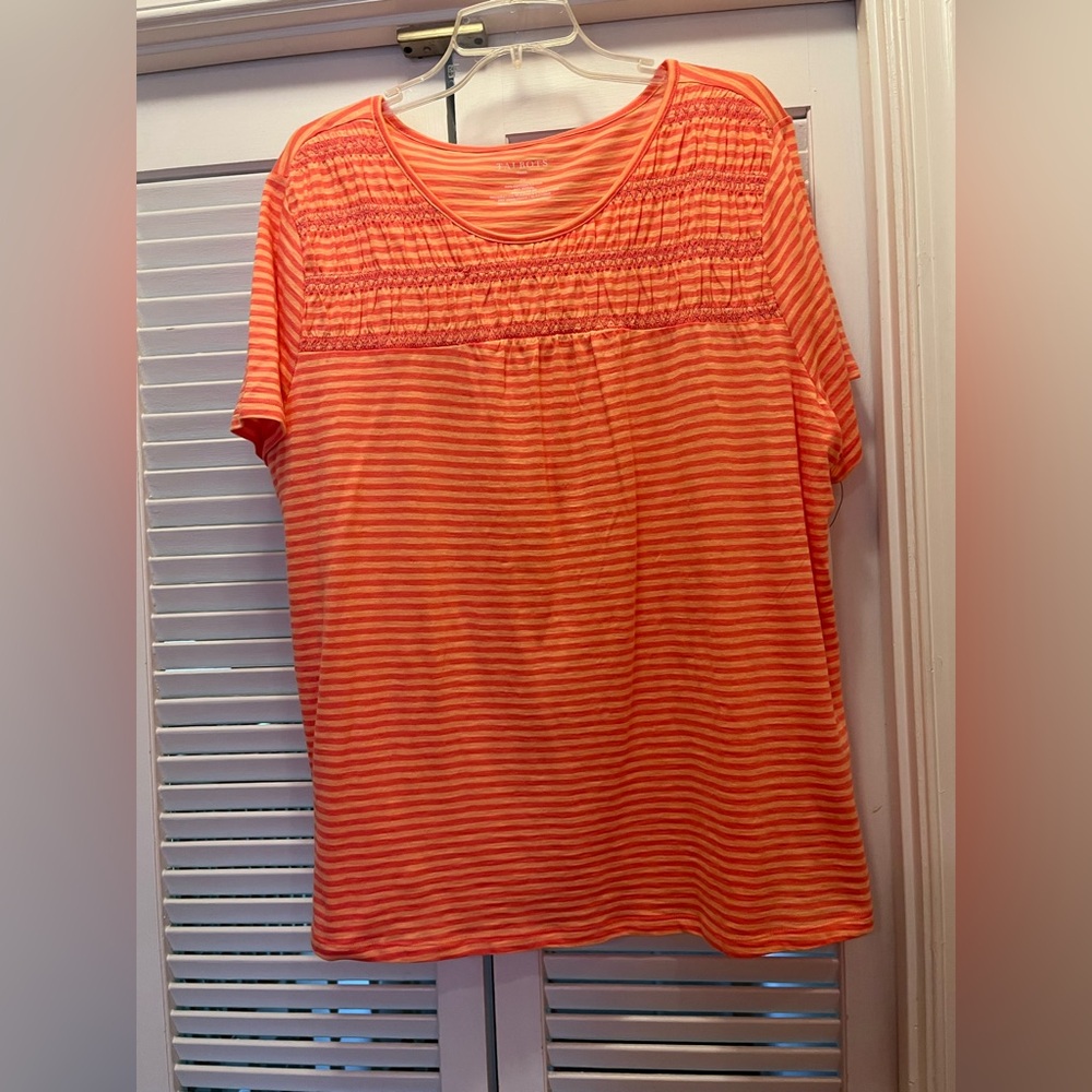 Talbots NWT Vibrant Orange Striped Blouse
